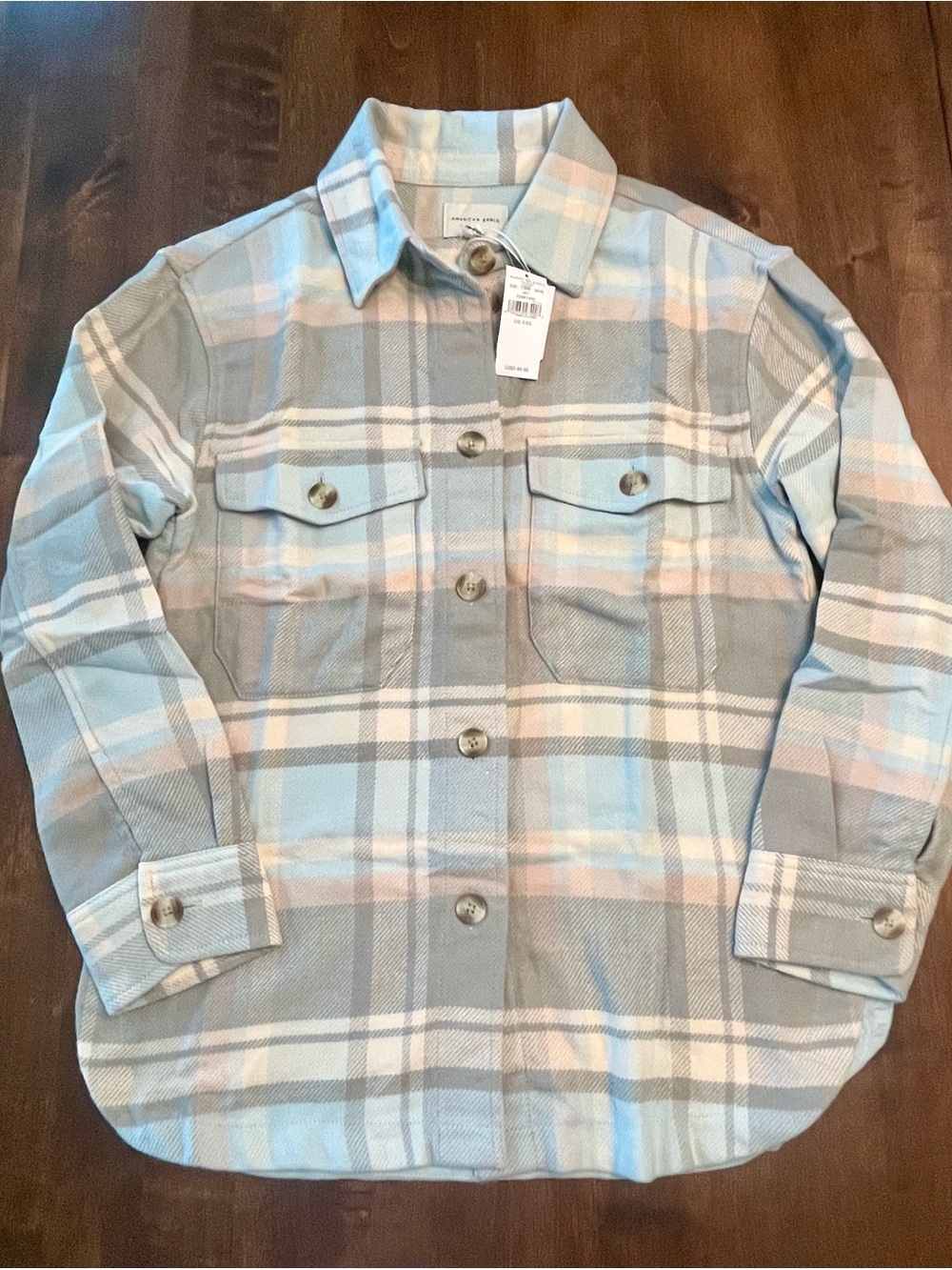 AE Plaid Light Blue Shacket, XXS